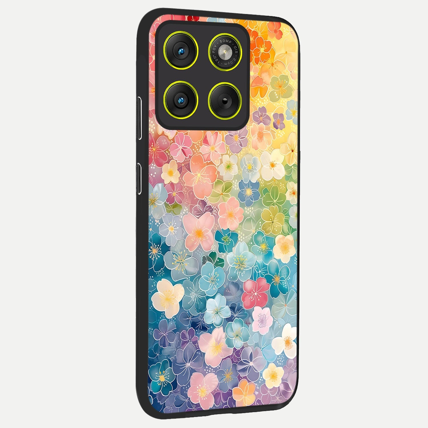  Rainbow Blossom Burst back cover For Moto Edge 70 slim fit glass case with vibrant aesthetic design