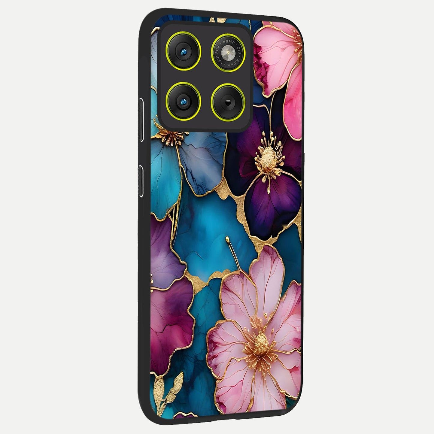 Sparkle Floral back cover For Moto Edge 70 slim fit glass case with vibrant aesthetic design