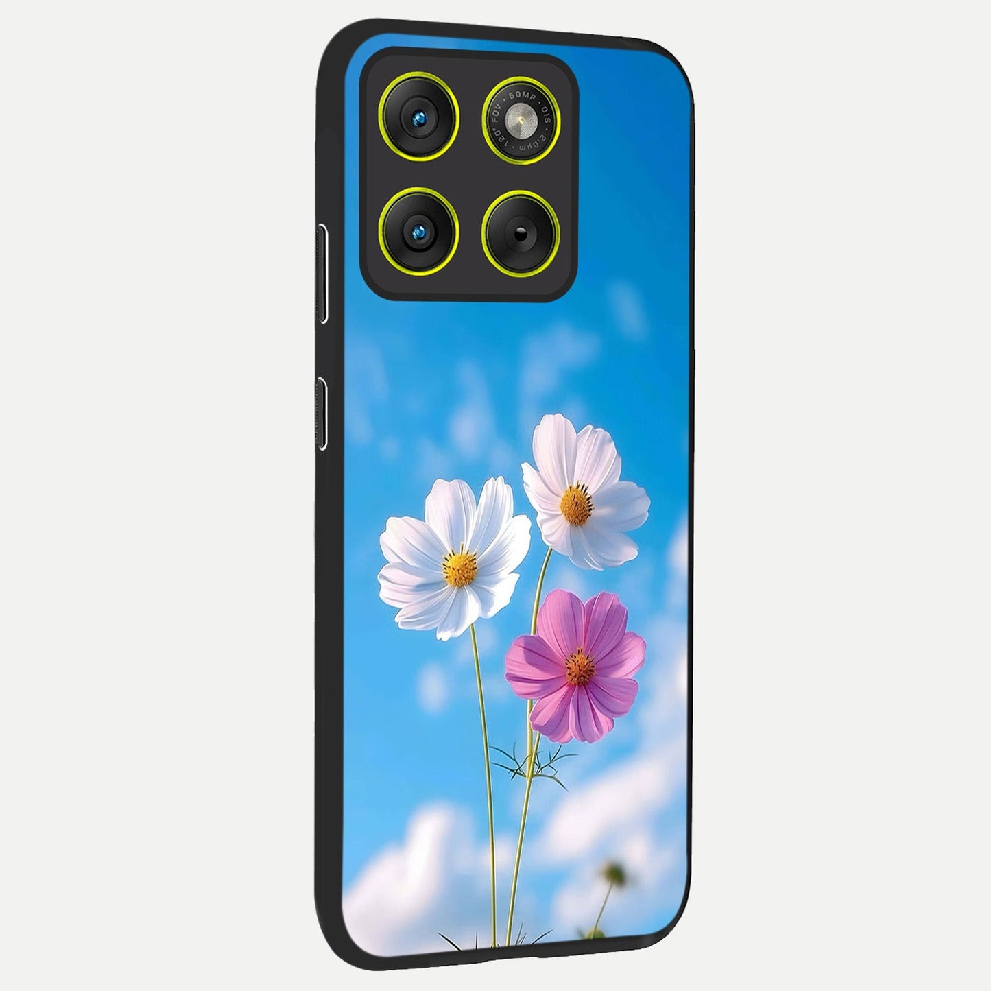  Tripple Flowers With Sky back cover For Moto Edge 70 slim fit glass case with vibrant aesthetic design