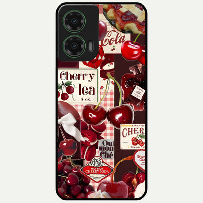  Aesthetic Cherry Tea Glass Case For Moto G35 back cover – full design glossy printed glass finish