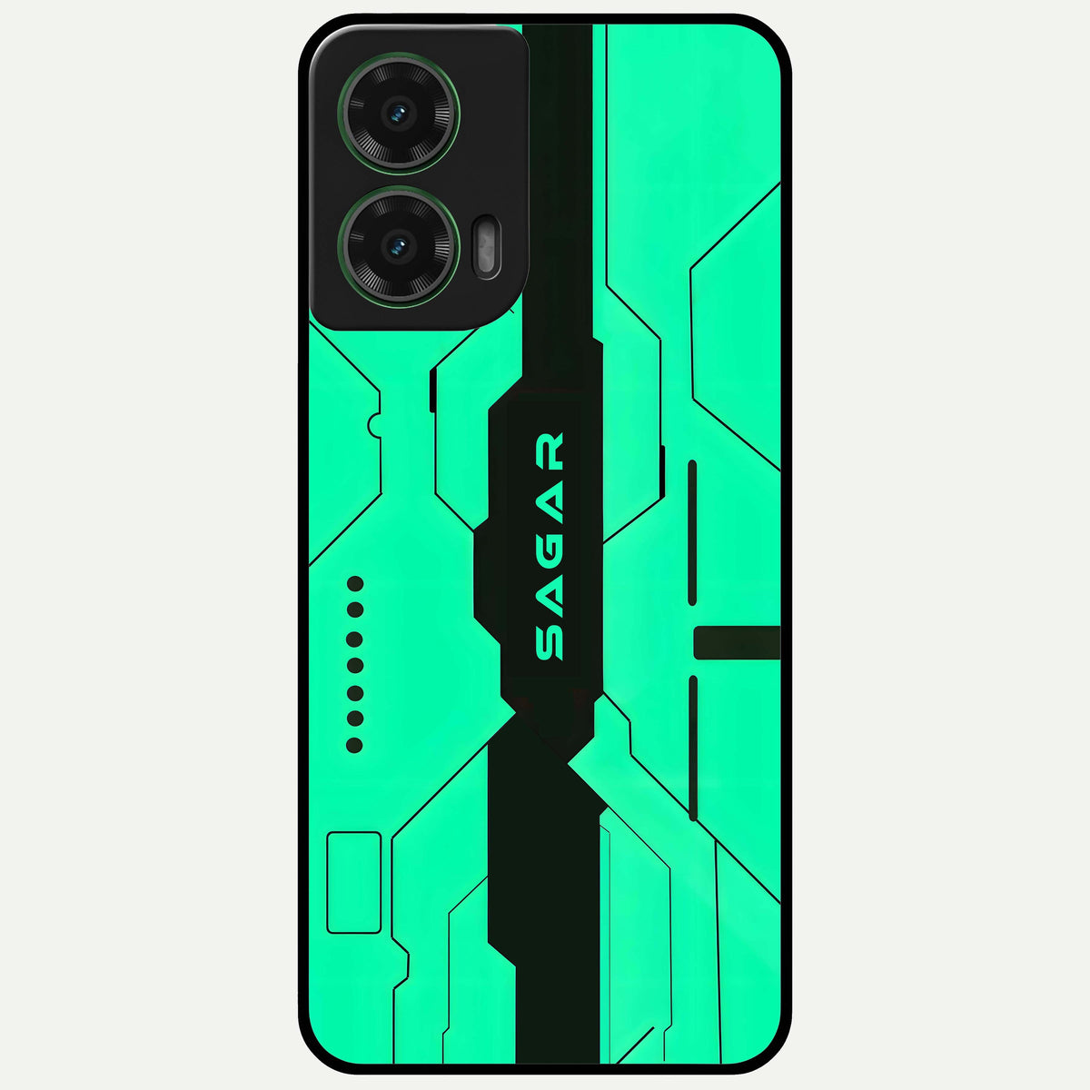  Aqua Tech CYBERPUNK Custom Name Glass Case For Moto G35 back cover – full design glossy printed glass finish