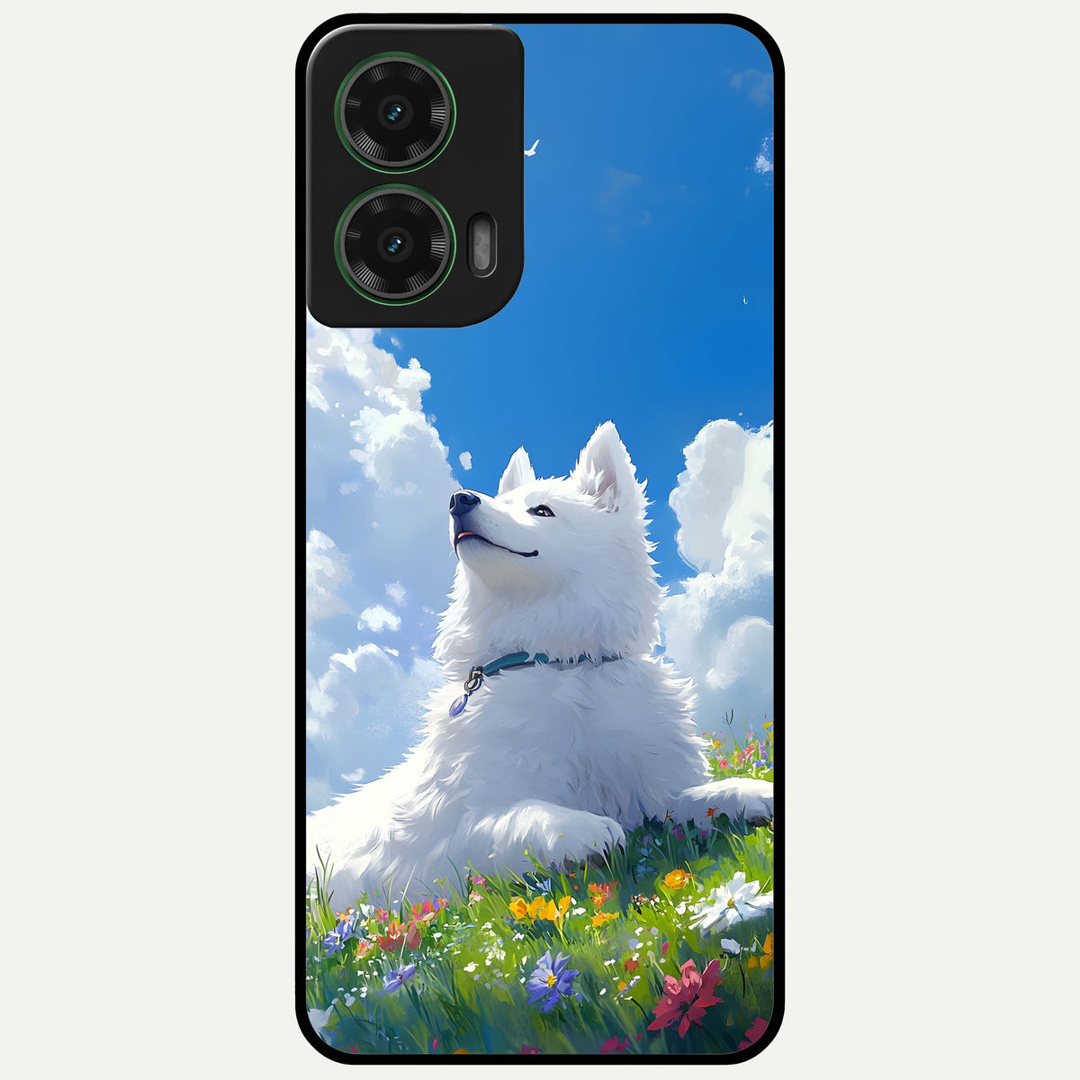  Blissful Cloud Pup Glass Case For Moto G35 back cover – full design glossy printed glass finish