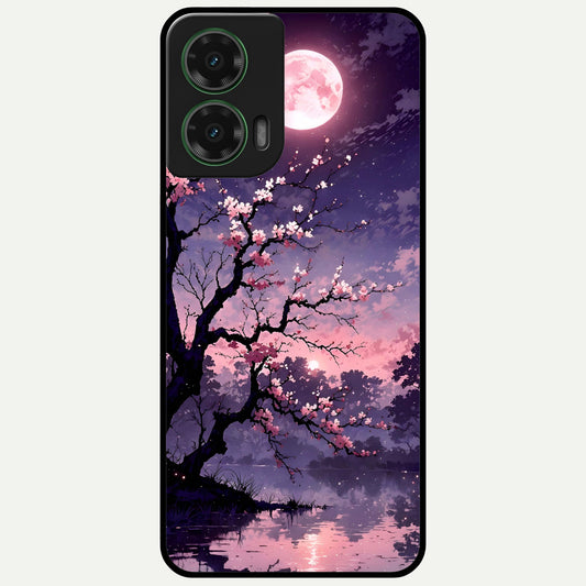  Blossom Pink Moon Glass Case For Moto G35 back cover – full design glossy printed glass finish