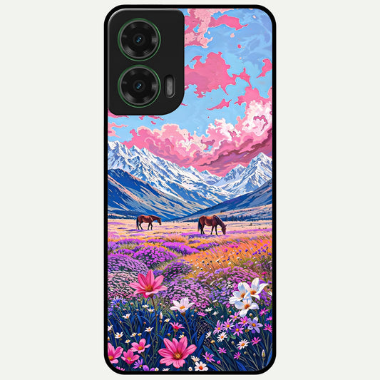  Blossom Valley Dream Glass Case For Moto G35 back cover – full design glossy printed glass finish