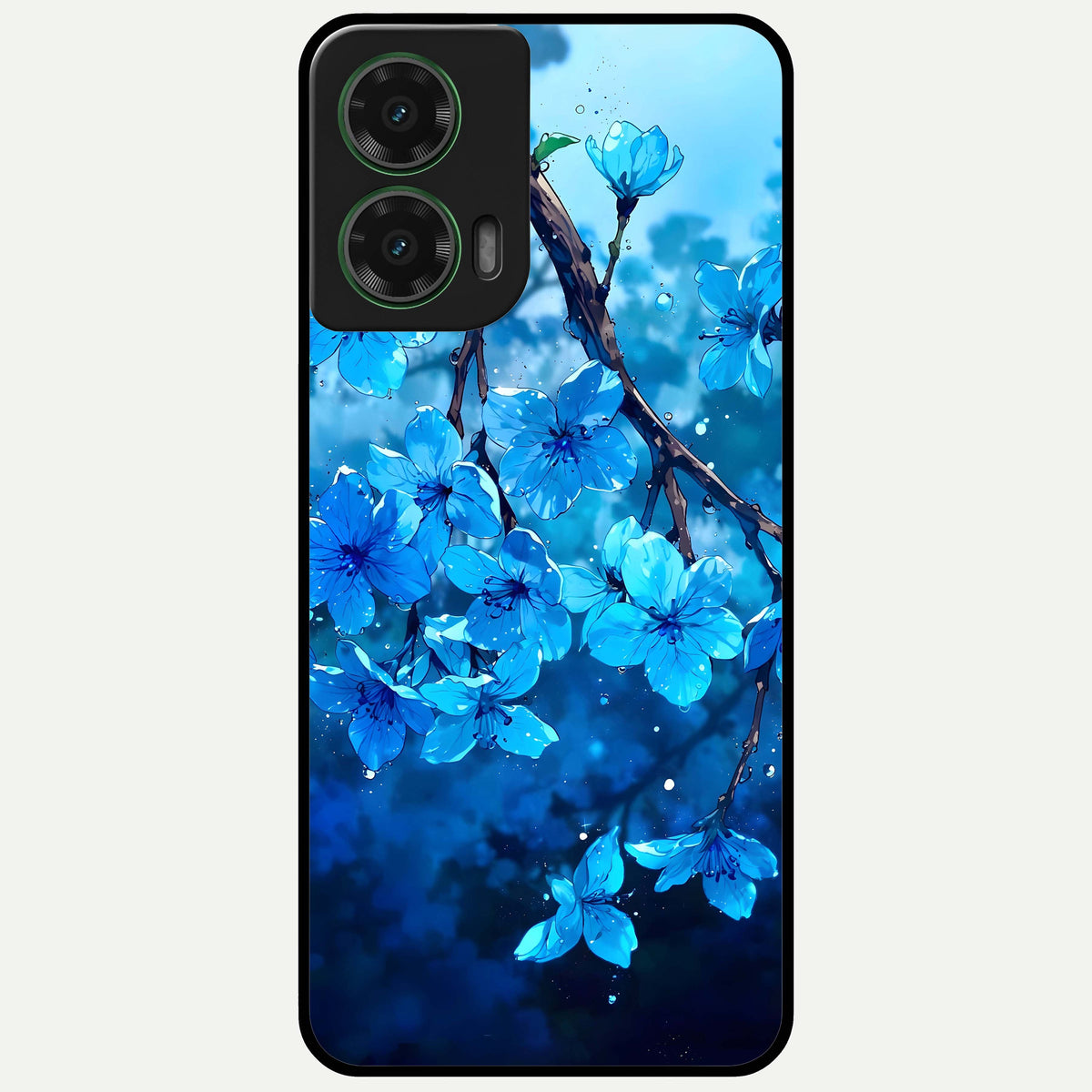  Blue Blossoms Branch Glass Case For Moto G35 back cover – full design glossy printed glass finish