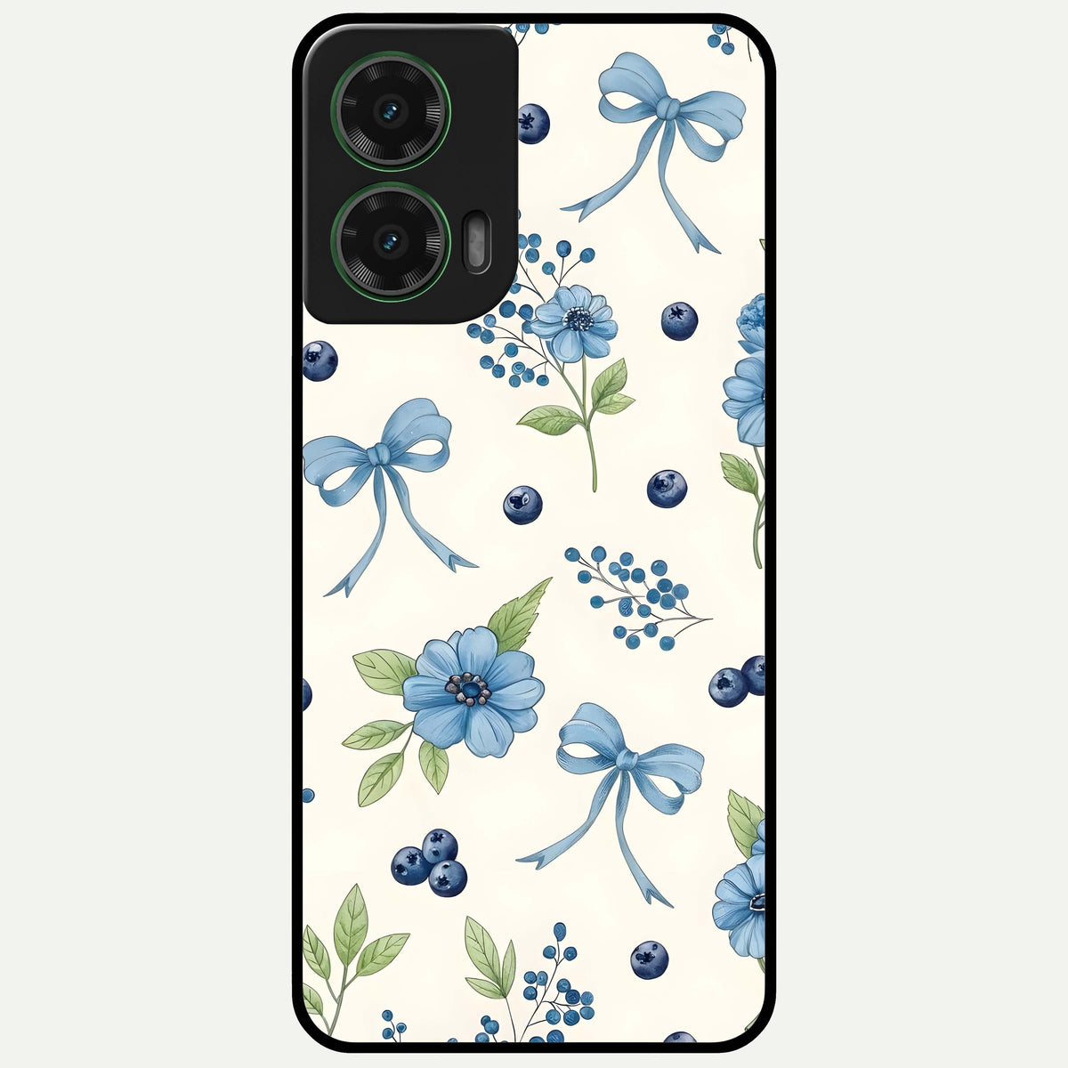  Blue Flower And Bow Glass Case For Moto G35 back cover – full design glossy printed glass finish
