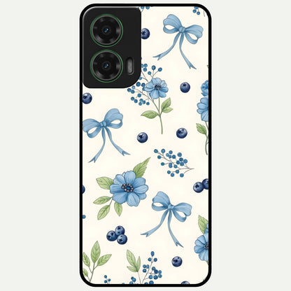  Blue Flower And Bow Glass Case For Moto G35 back cover – full design glossy printed glass finish