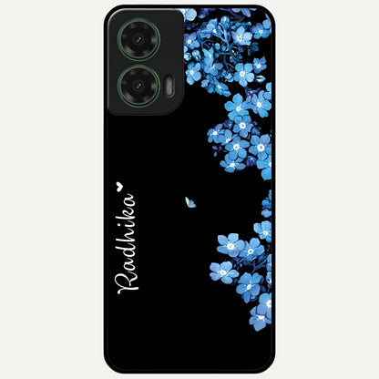 Blue Petal Dream Custom Name Glass Case For Moto G35 back cover – full design glossy printed glass finish