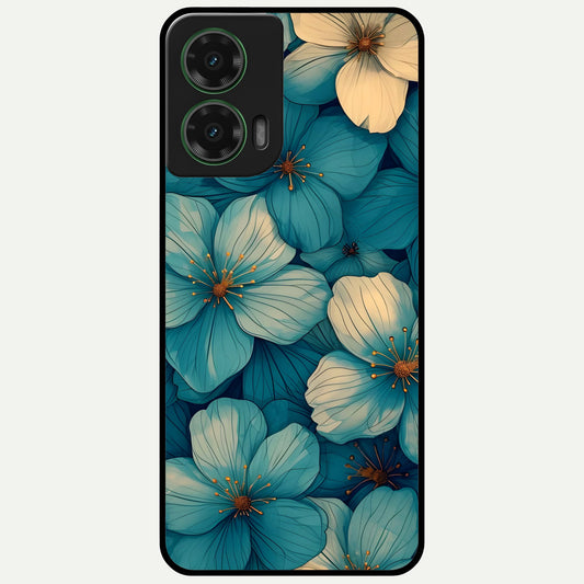  Blue Shade Floral Glass Case For Moto G35 back cover – full design glossy printed glass finish