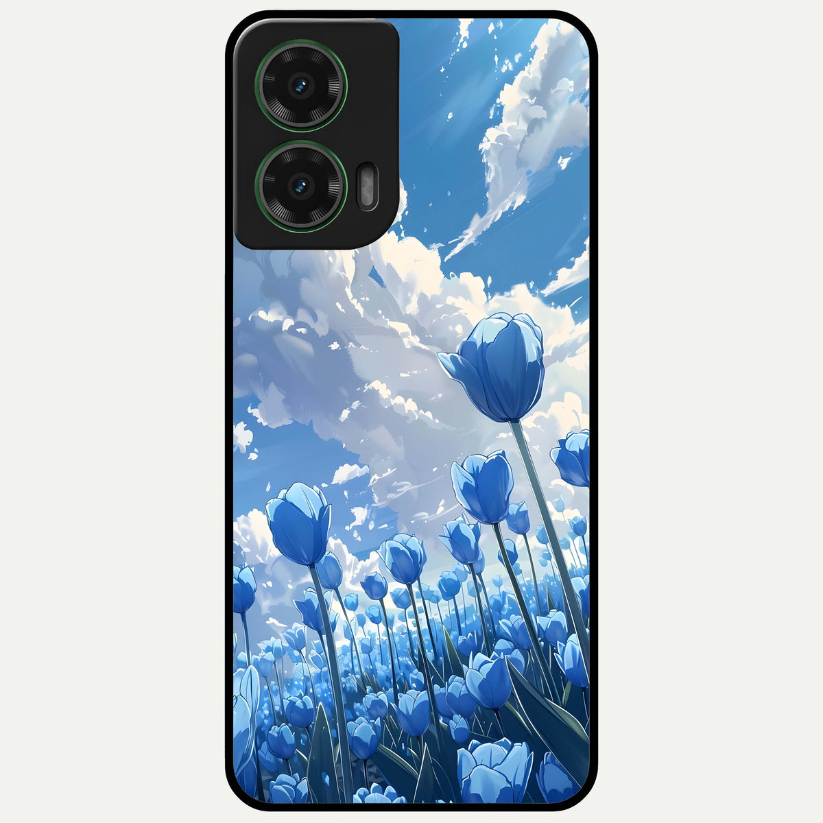  Blue Tulip Clouds Glass Case For Moto G35 back cover – full design glossy printed glass finish