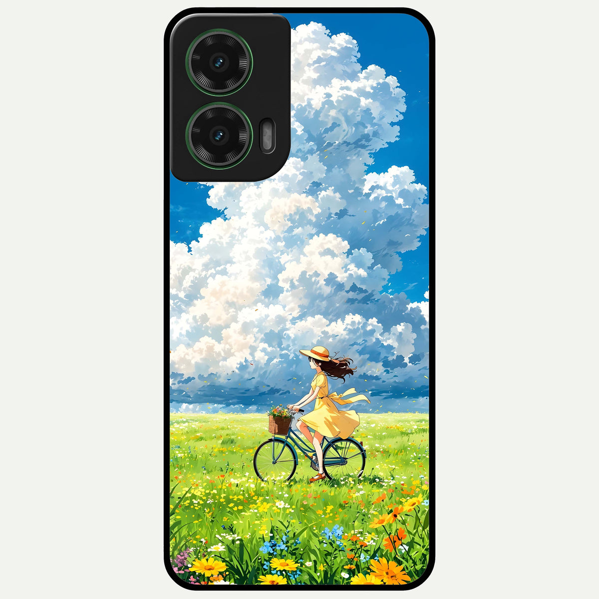  Breezy Meadow Ride Glass Case For Moto G35 back cover – full design glossy printed glass finish