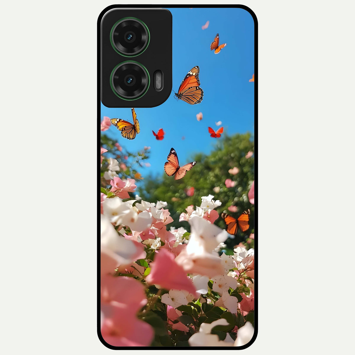 Butterflies In Bloom Sky Glass Case For Moto G35 back cover – full design glossy printed glass finish
