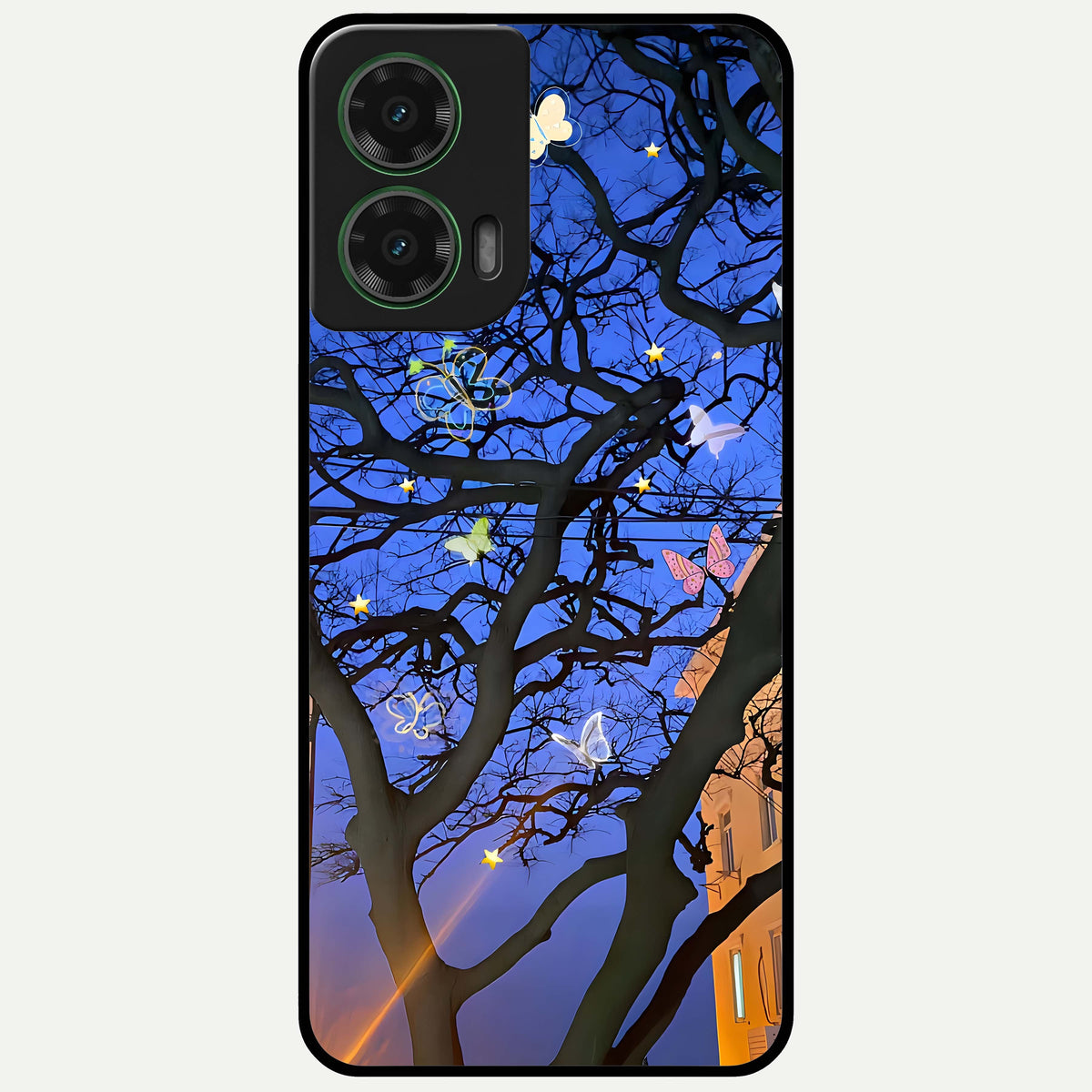 Butterfly Night Magic Glass Case For Moto G35 back cover – full design glossy printed glass finish