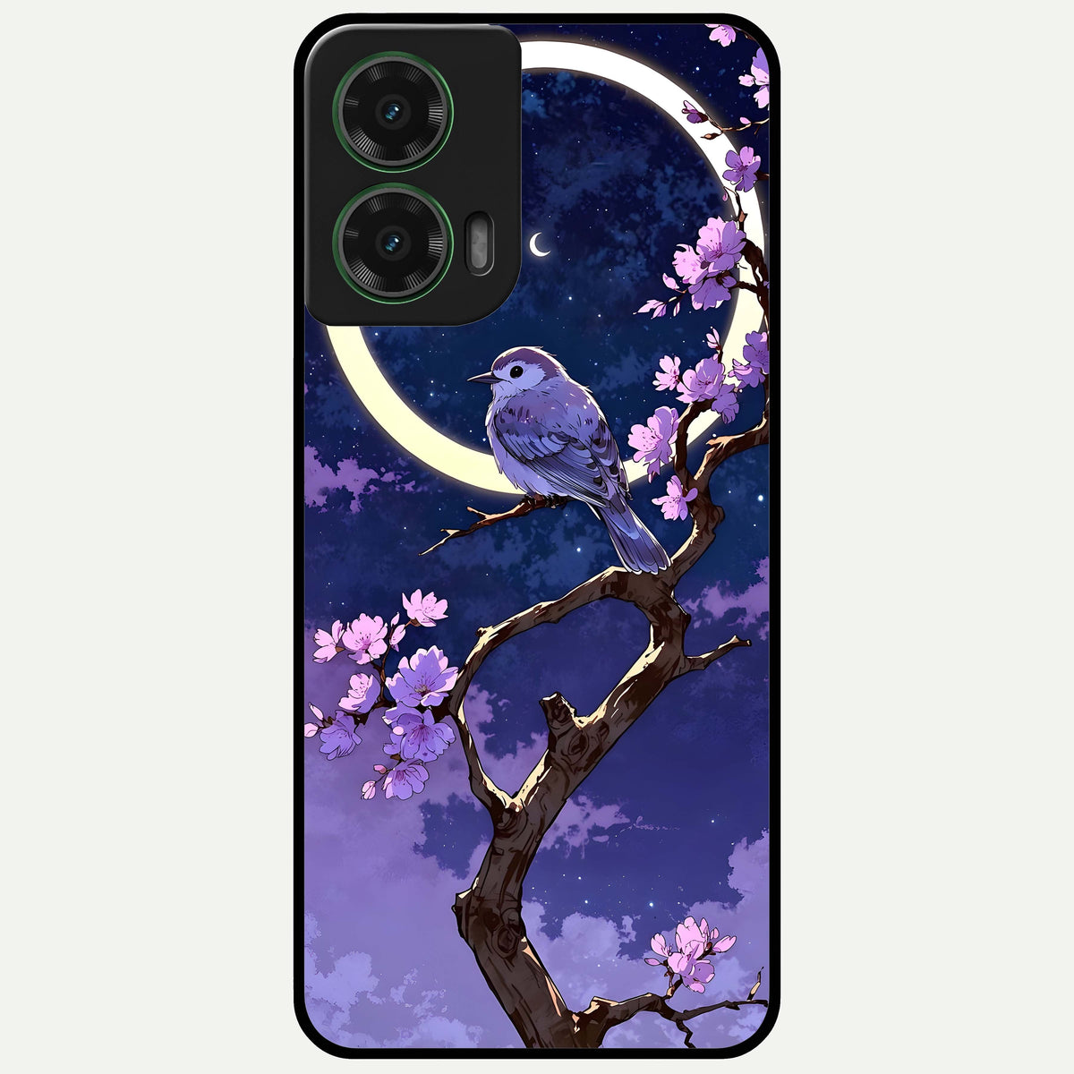  Celestial Bird Blossom Glass Case For Moto G35 back cover – full design glossy printed glass finish