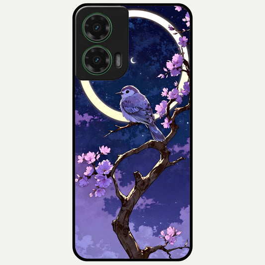  Celestial Bird Blossom Glass Case For Moto G35 back cover – full design glossy printed glass finish