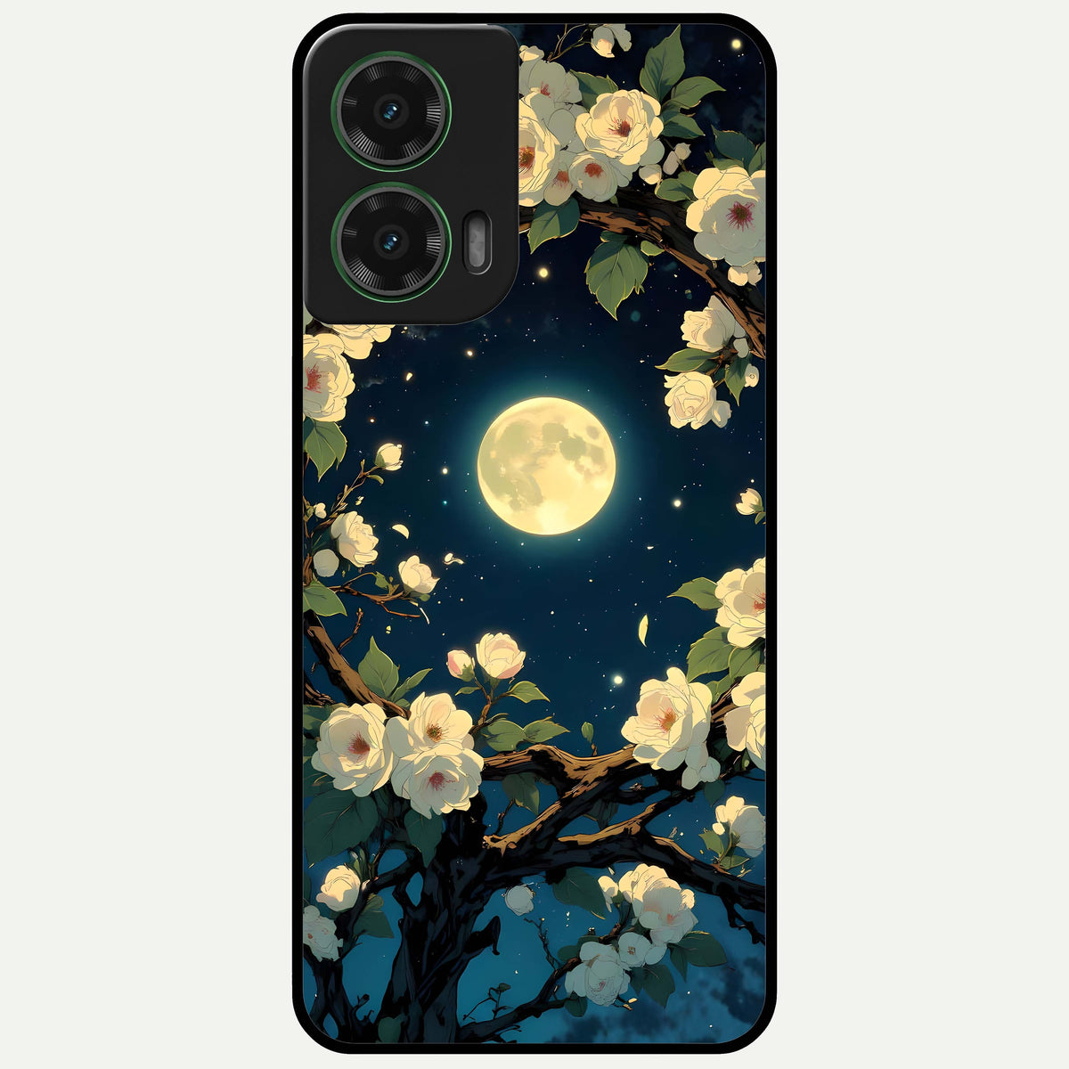  Celestial Moon And Flower Glass Case For Moto G35 back cover – full design glossy printed glass finish