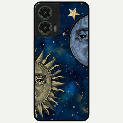  Celestial Moon With Sun Glass Case For Moto G35 back cover – full design glossy printed glass finish