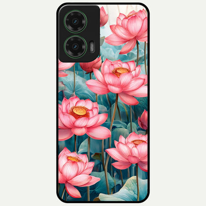  Celestial Pink Lotus Glass Case For Moto G35 back cover – full design glossy printed glass finish