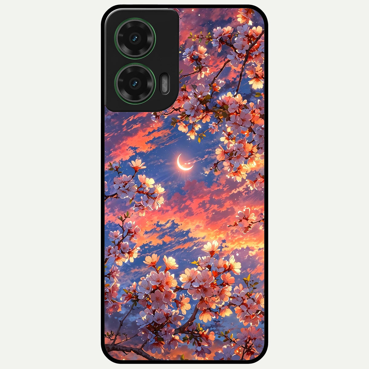 Celestial Sakura Sunset Glass Case For Moto G35 back cover – full design glossy printed glass finish