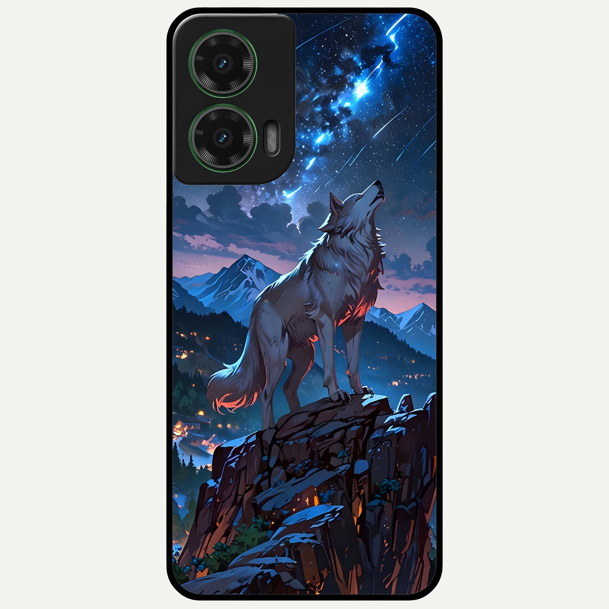  Celestial Wolf Howl Glass Case For Moto G35 back cover – full design glossy printed glass finish