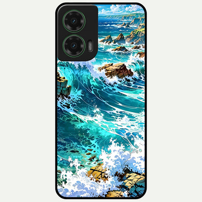  Coastal Blue Waves Glass Case For Moto G35 back cover – full design glossy printed glass finish