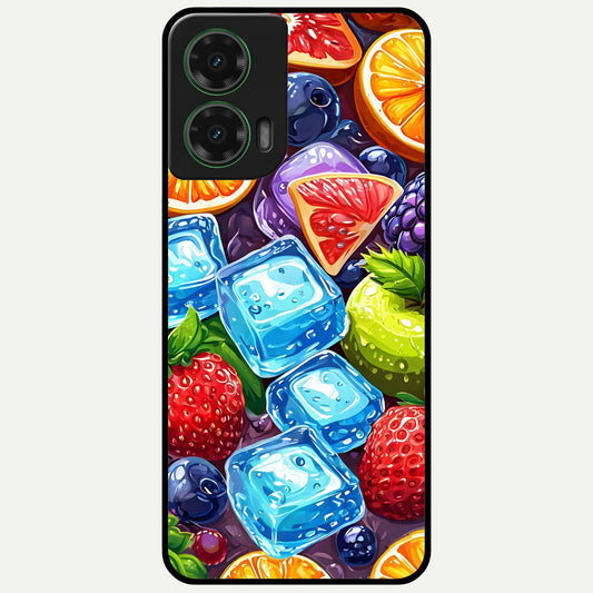  Colorful Fruits with Ice Glass Case For Moto G35 back cover – full design glossy printed glass finish