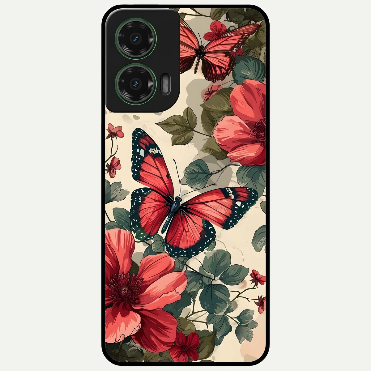  Crimson Butterfly Garden Glass Case For Moto G35 back cover – full design glossy printed glass finish