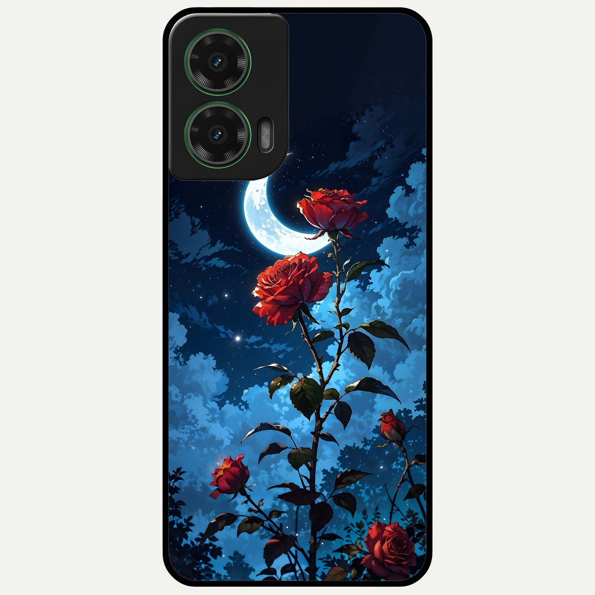  Crimson Rose Moon Glass Case For Moto G35 back cover – full design glossy printed glass finish