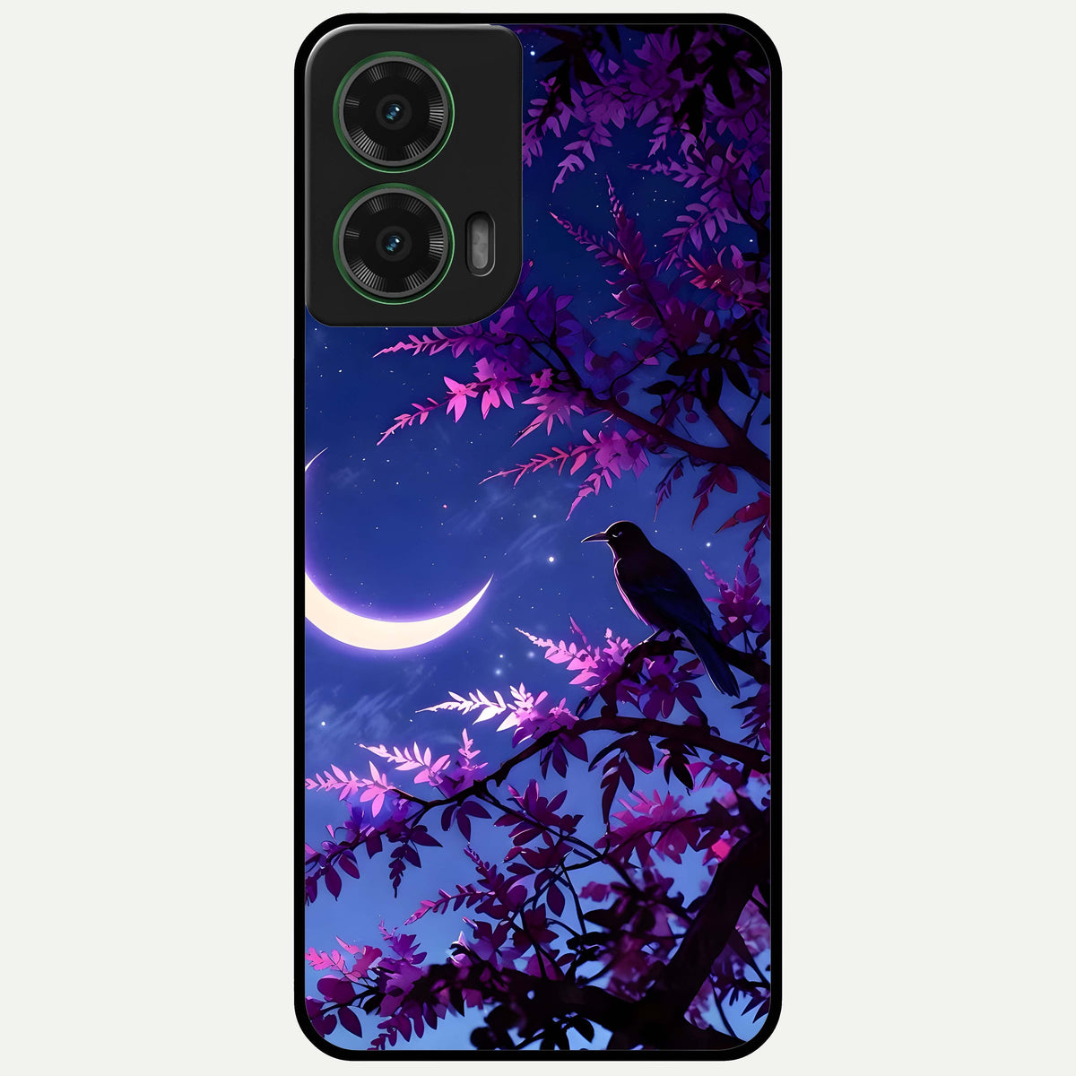  Crow And Moon Scenery Glass Case For Moto G35 back cover – full design glossy printed glass finish