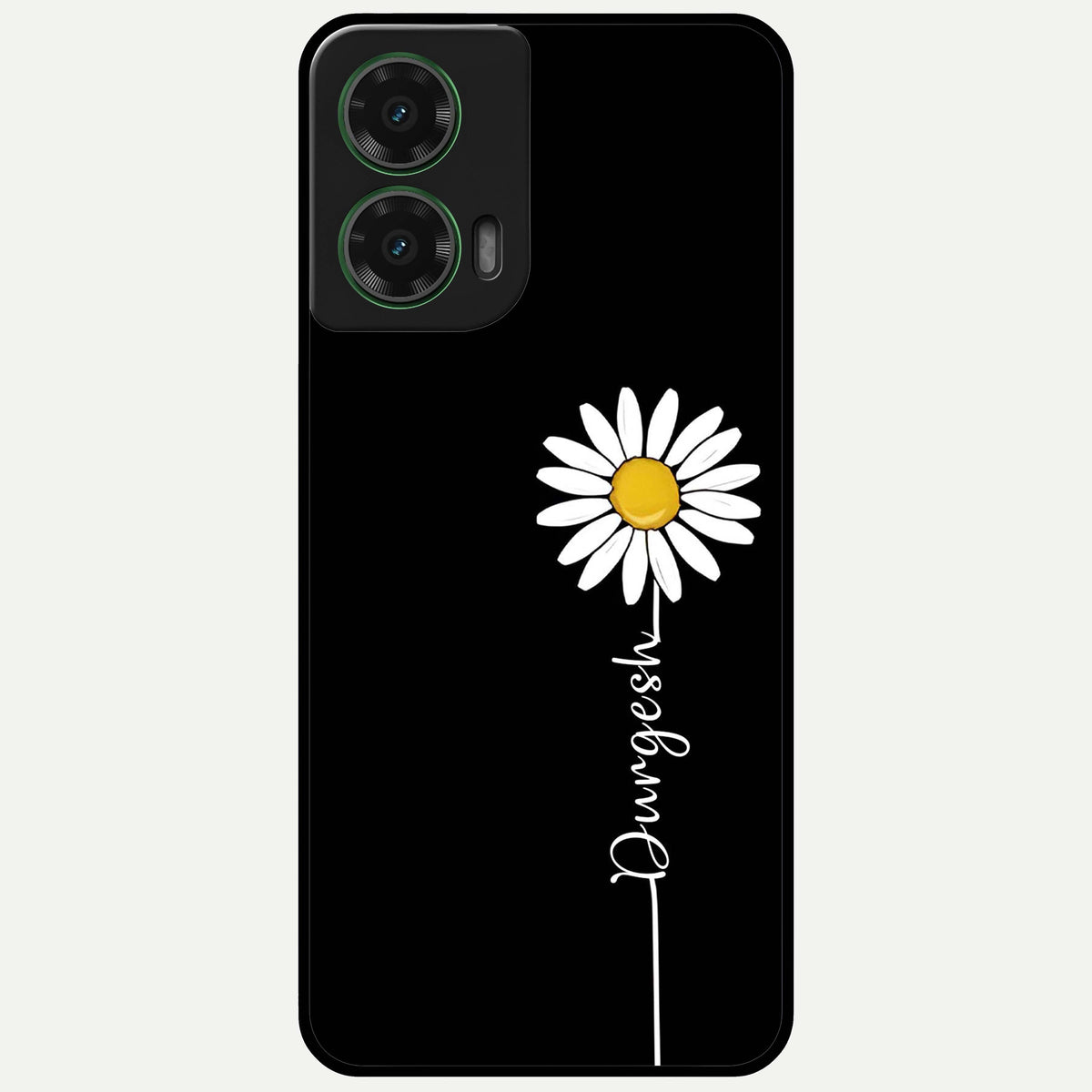  Custom Name White Flower Glass Case For Moto G35 back cover – full design glossy printed glass finish