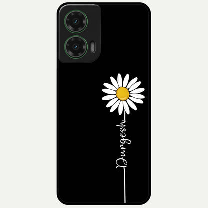  Custom Name White Flower Glass Case For Moto G35 back cover – full design glossy printed glass finish