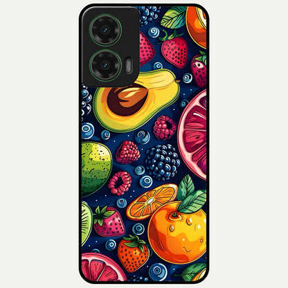  Cute Fruits Art Glass Case For Moto G35 back cover – full design glossy printed glass finish