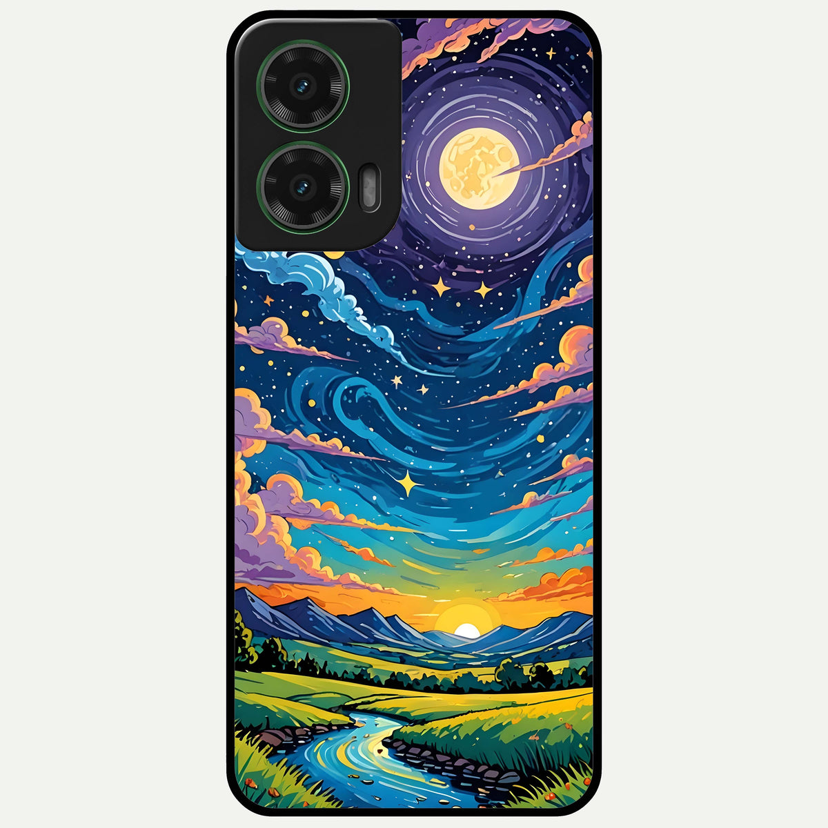 Dreamy Night Landscape Glass Case For Moto G35 back cover – full design glossy printed glass finish