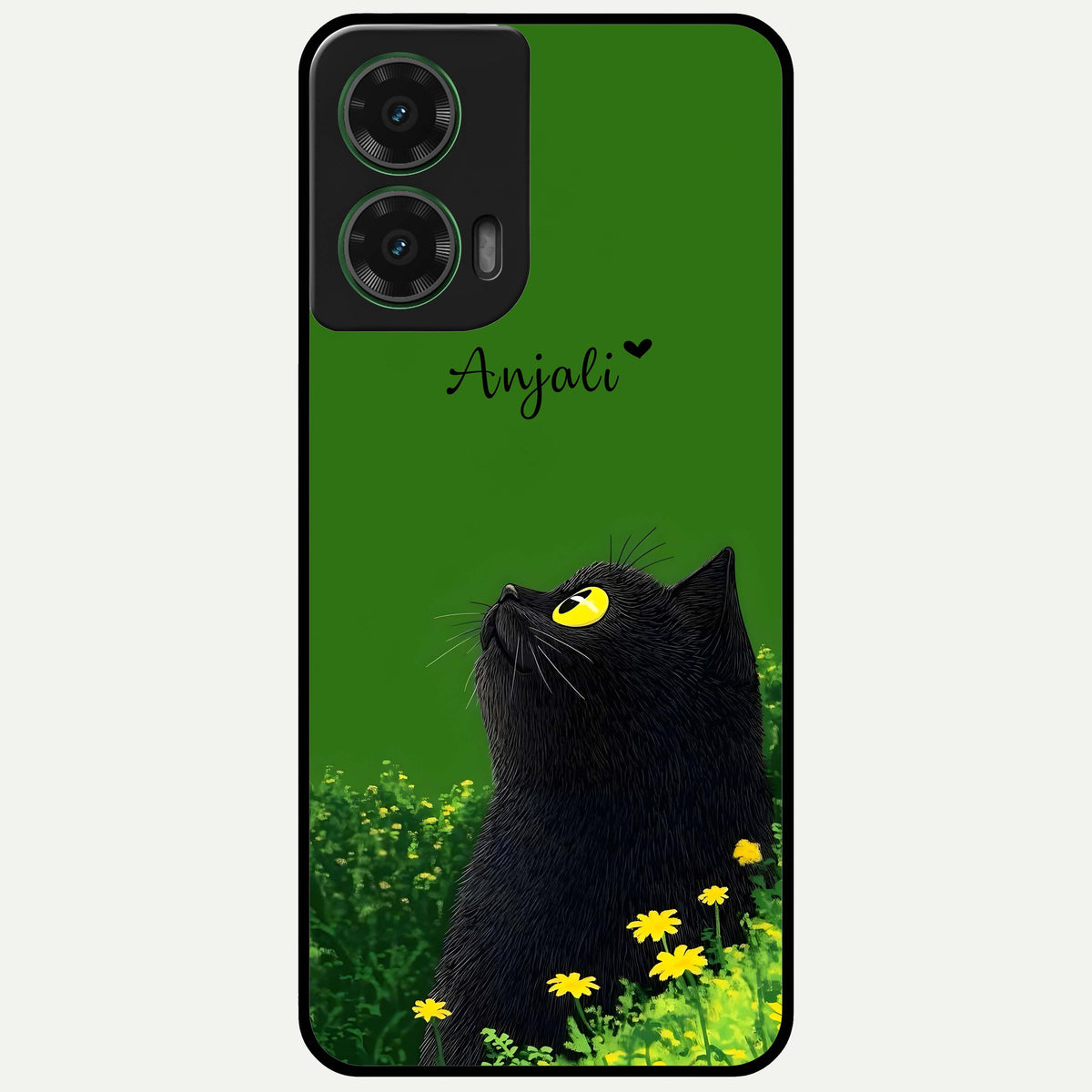  Emerald Cat Custom Name Glass Case For Moto G35 back cover – full design glossy printed glass finish