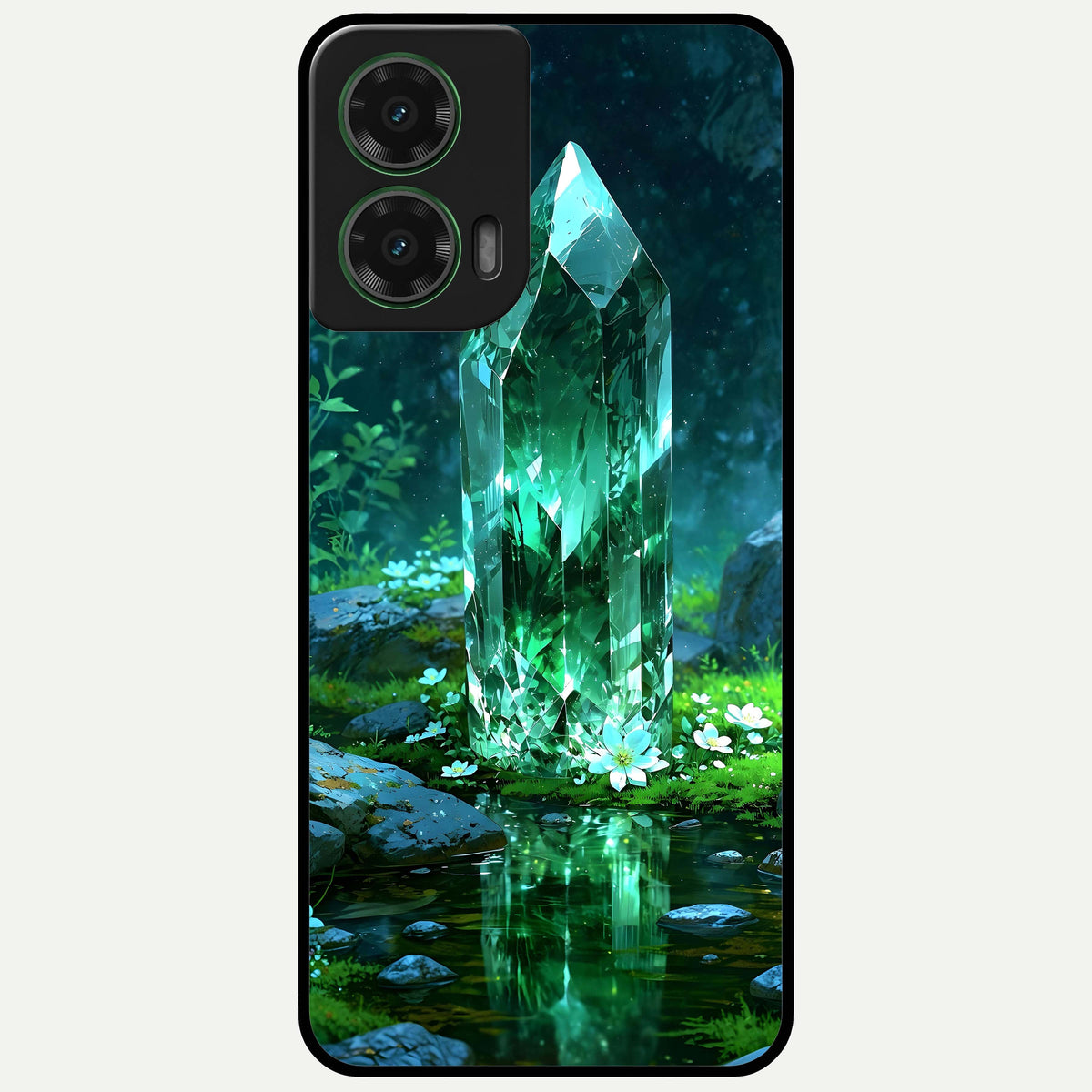  Emerald Light Crystal Glass Case For Moto G35 back cover – full design glossy printed glass finish