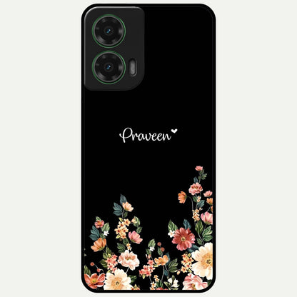  Floral Design Personalized Custom Name Glass Case For Moto G35 back cover – full design glossy printed glass finish