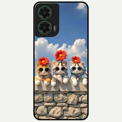 Floral Kitty Squad Glass Case For Moto G35 back cover – full design glossy printed glass finish