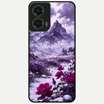  Flower Mountain View Glass Case For Moto G35 back cover – full design glossy printed glass finish