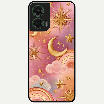  Golden Celestial Dreams Glass Case For Moto G35 back cover – full design glossy printed glass finish