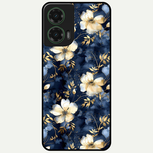  Golden Midnight Bloom Glass Case For Moto G35 back cover – full design glossy printed glass finish
