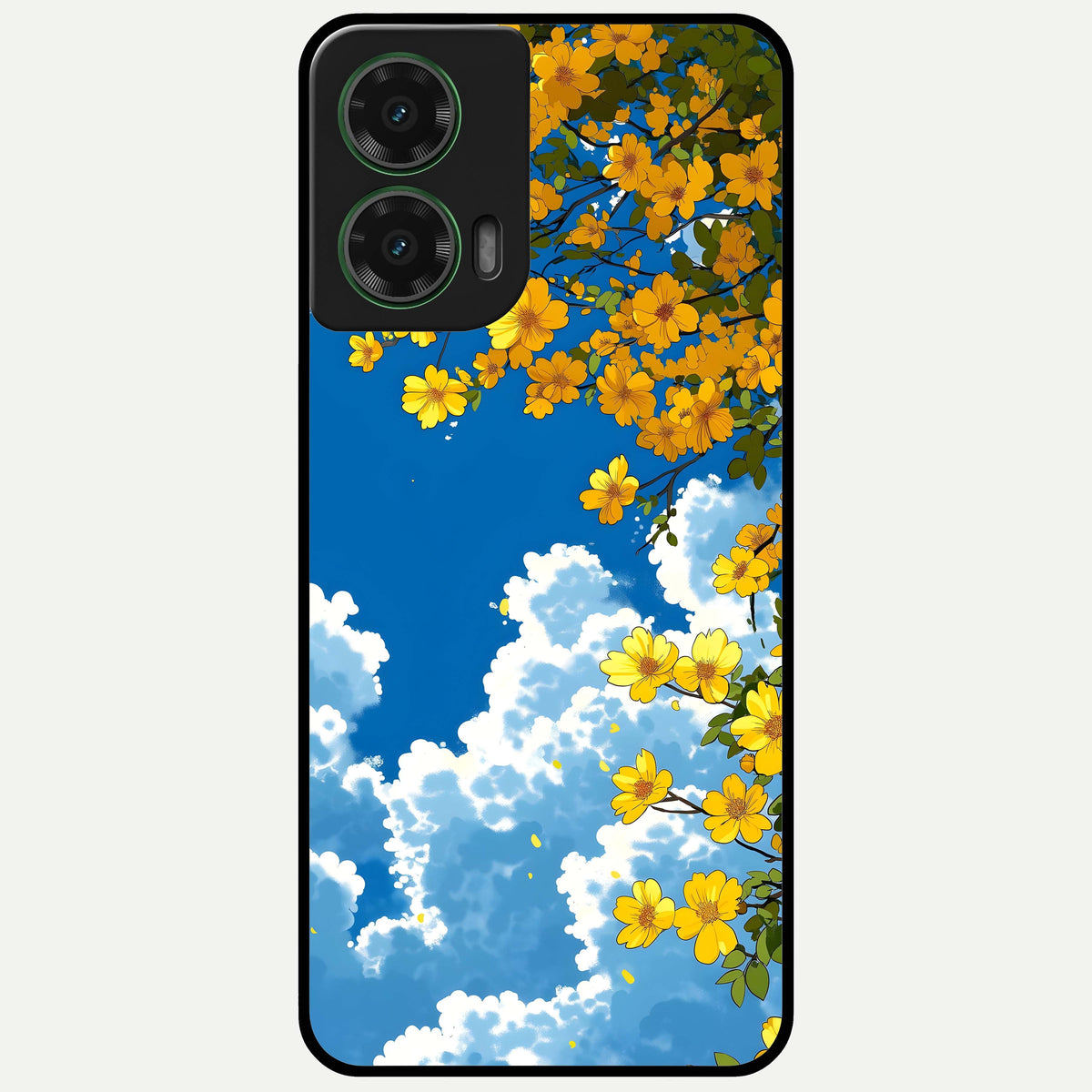  Golden Petal Sky Glass Case For Moto G35 back cover – full design glossy printed glass finish