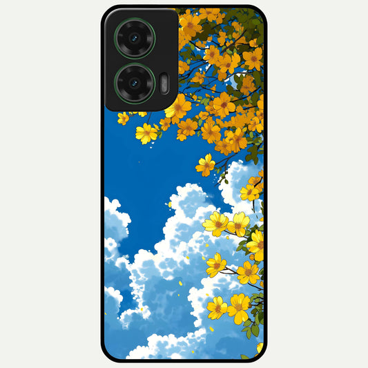  Golden Petal Sky Glass Case For Moto G35 back cover – full design glossy printed glass finish