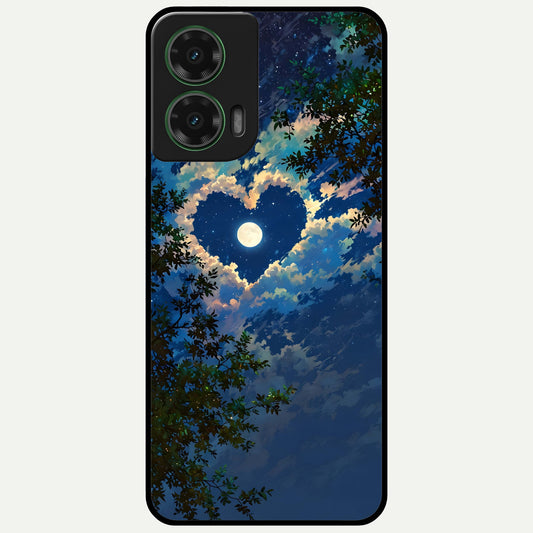  Heart With Moon Sky Glass Case For Moto G35 back cover – full design glossy printed glass finish