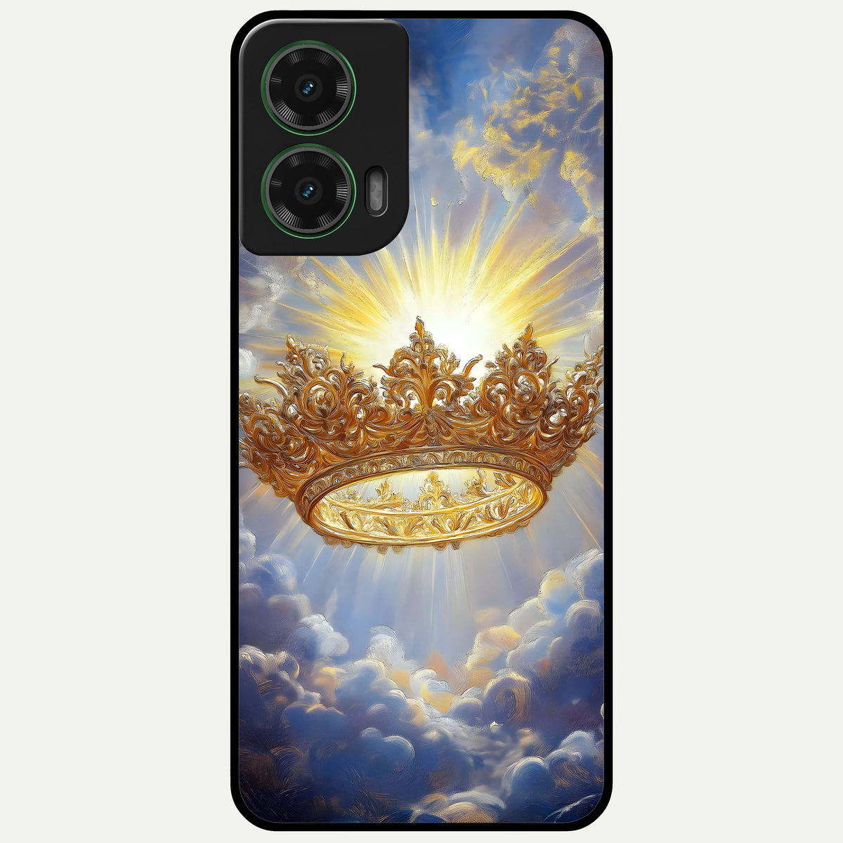  Heavenly Crown Light Glass Case For Moto G35 back cover – full design glossy printed glass finish