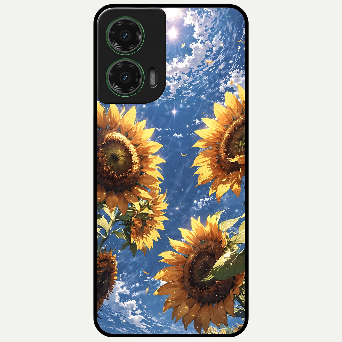  Heavenly Sunflower Rise Glass Case For Moto G35 back cover – full design glossy printed glass finish
