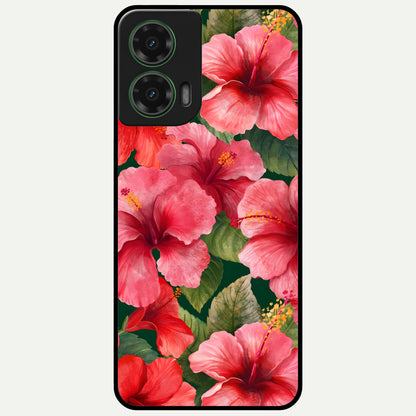  Hibiscus Pattern Glass Case For Moto G35 back cover – full design glossy printed glass finish