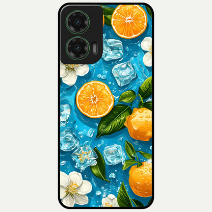  Ice Cube With Orange Glass Case For Moto G35 back cover – full design glossy printed glass finish