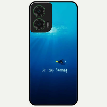  Just Keep Swimming Glass Case For Moto G35 back cover – full design glossy printed glass finish