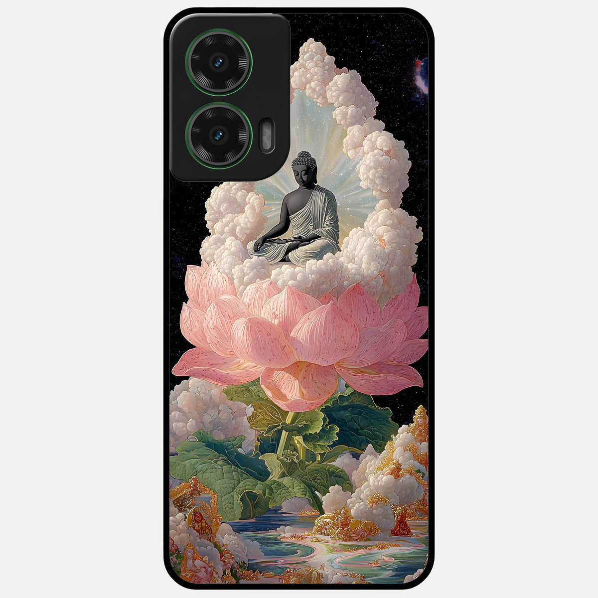  Lotus Divine Peace Glass Case For Moto G35 back cover – full design glossy printed glass finish