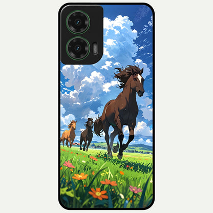  Majestic Horses Galloping Glass Case For Moto G35 back cover – full design glossy printed glass finish